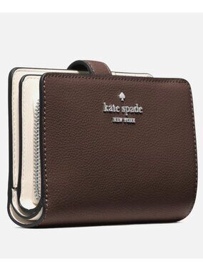 New Kate Spade Medium Compact Bifold Wallet Pebble Leather Hot Fudge